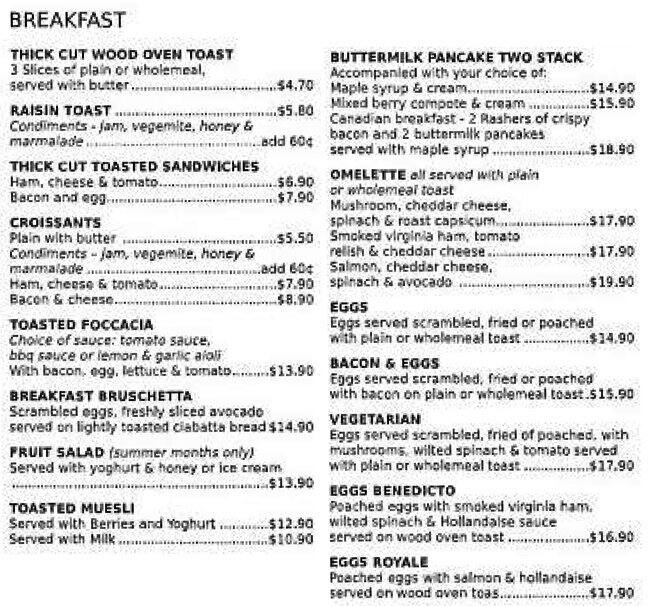 Caffe Cena Menü, Caffe Cena, Prospect, Adelaide için Menü