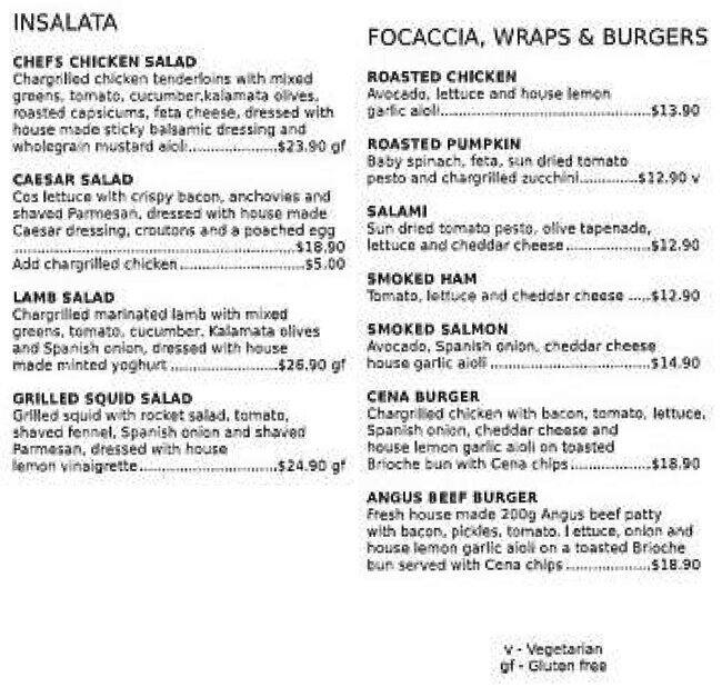 Carta de Caffe Cena