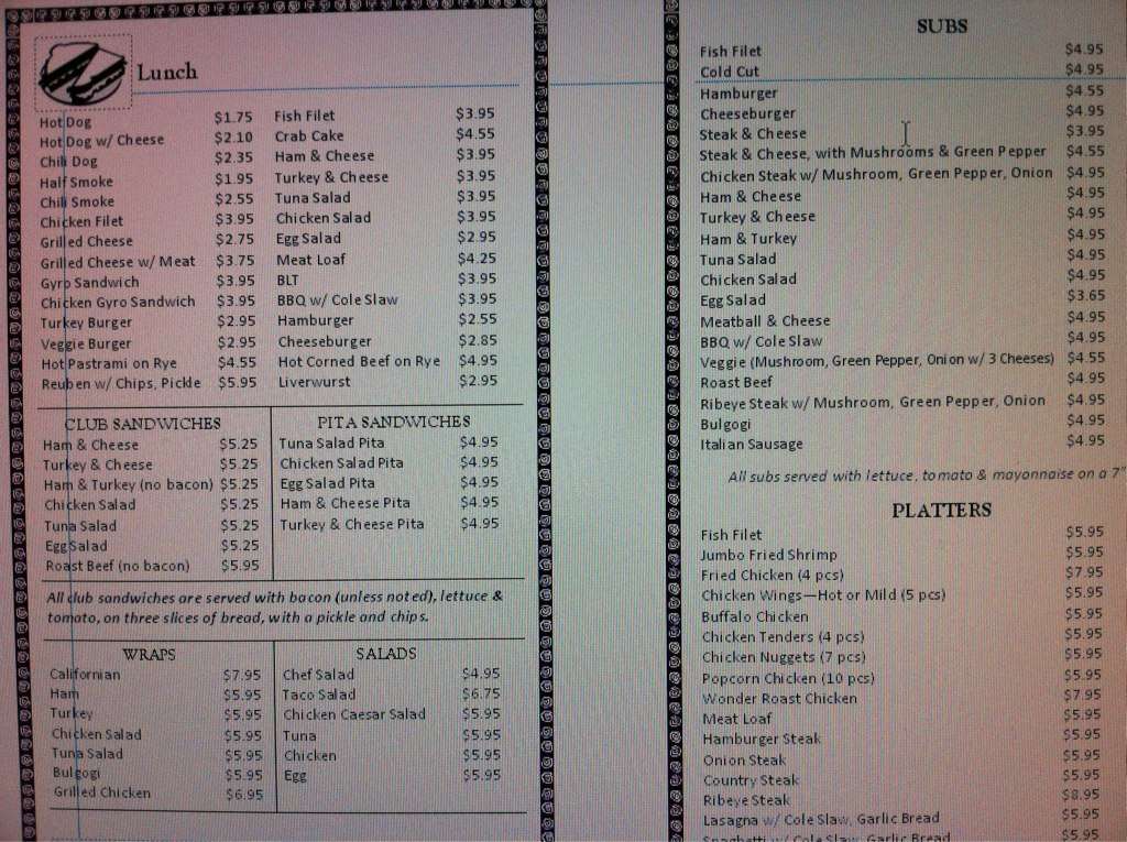 Olympia Coffee Shoppe Menü, Olympia Coffee Shoppe, Chevy Chase