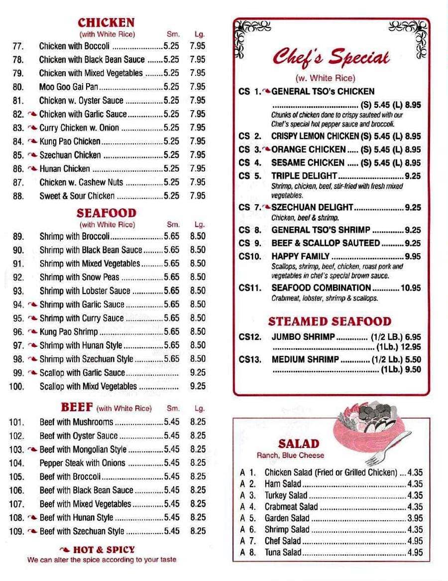 Carta de Panda City Carryout Chinese and american food