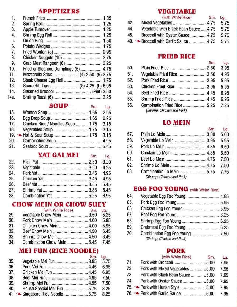 Carta de Panda City Carryout Chinese and american food