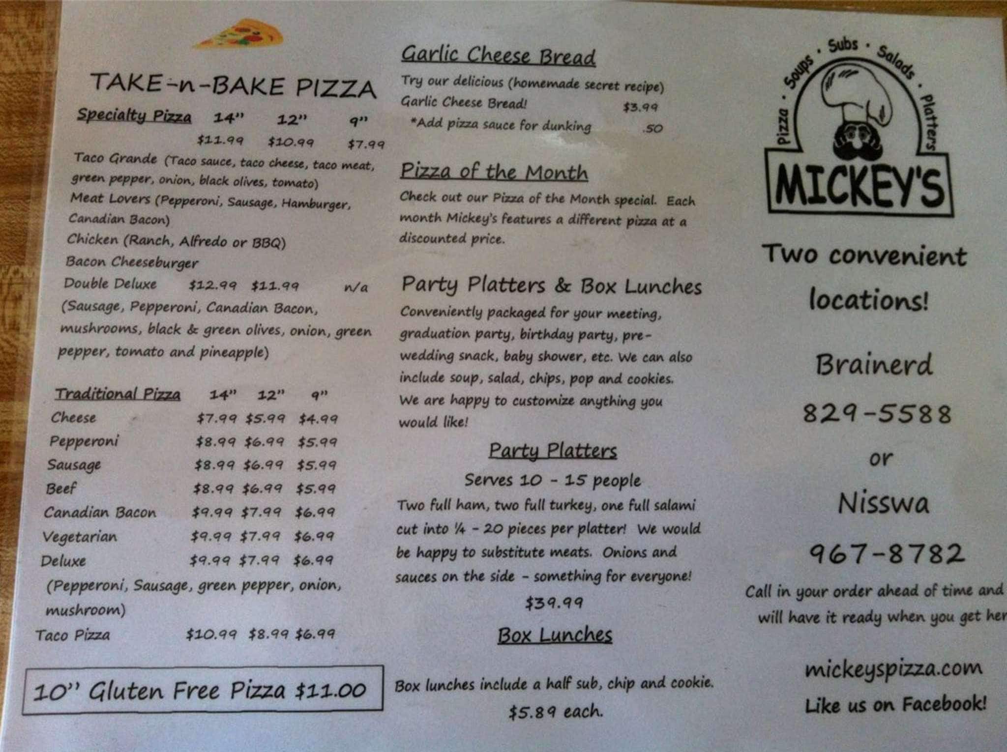 Mickey's Menu, Menu for Mickey's, Brainerd, Brainerd - Urbanspoon/Zomato
