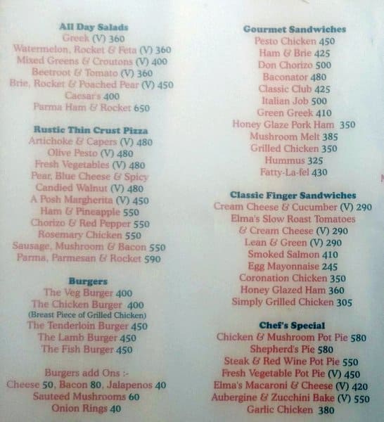 Elma's Bakery, Bar and Kitchen Menu Zomato