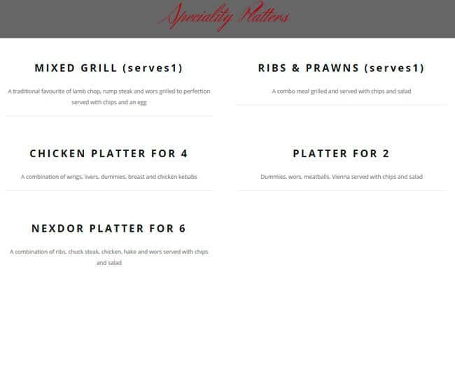 Nexdor menu