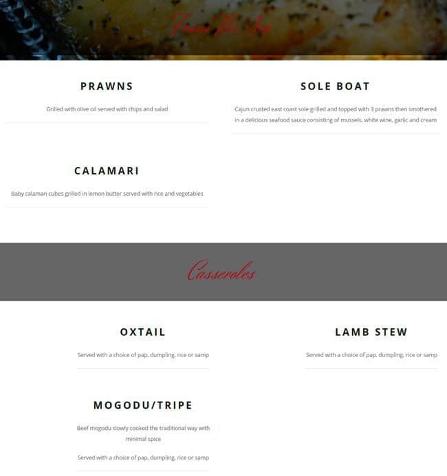 Nexdor menu