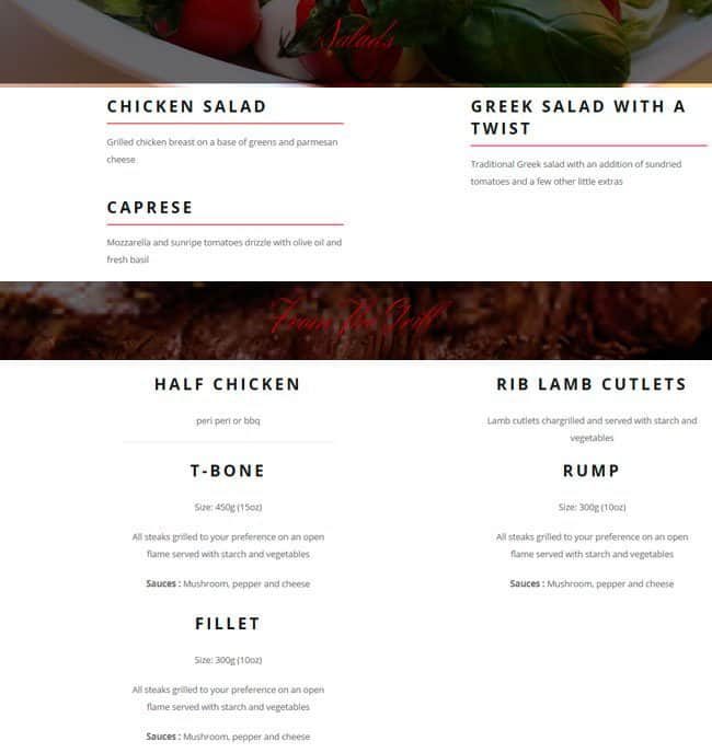 Nexdor menu