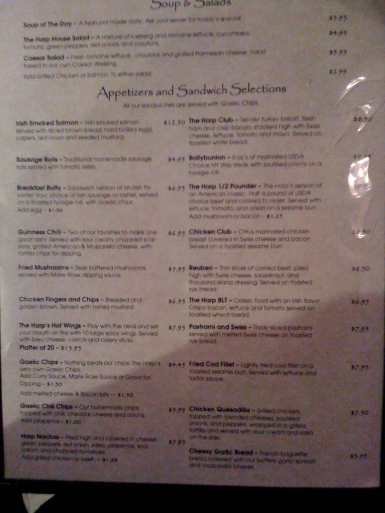 Harp Irish Pub Menu, Menu for Harp Irish Pub, Roswell, Atlanta