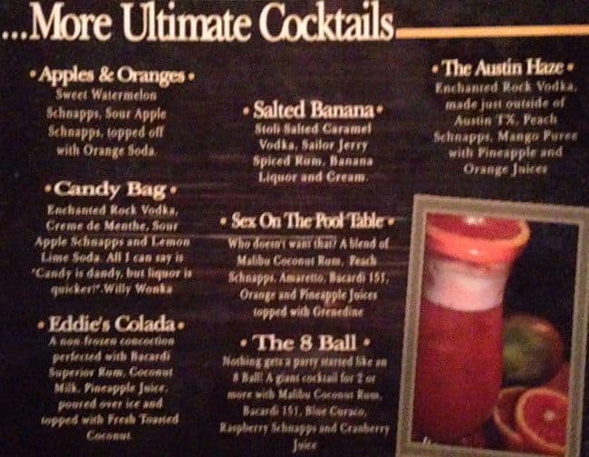 Fast Eddie's menu