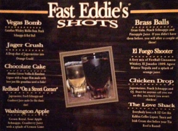 Fast Eddie's menu