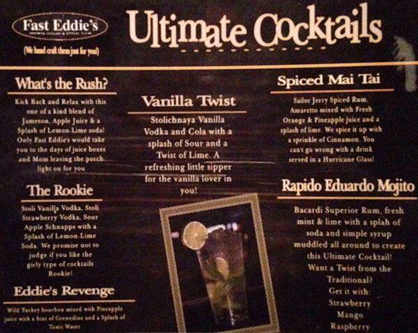 Fast Eddie's menu