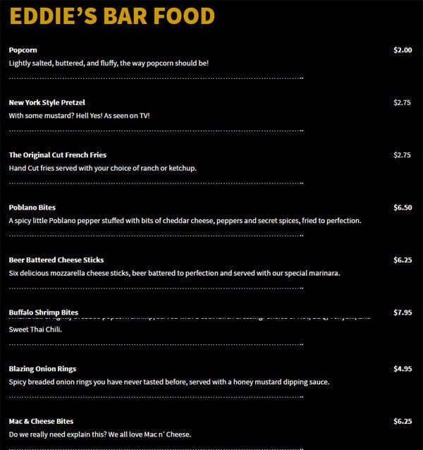 Fast Eddie's menu