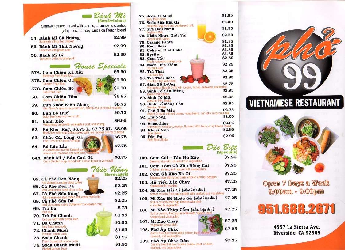 Pho 99 Vietnamese Restaurant Menu - Urbanspoon/Zomato