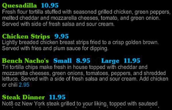 The Players Bench Sports Bar Grill Menu