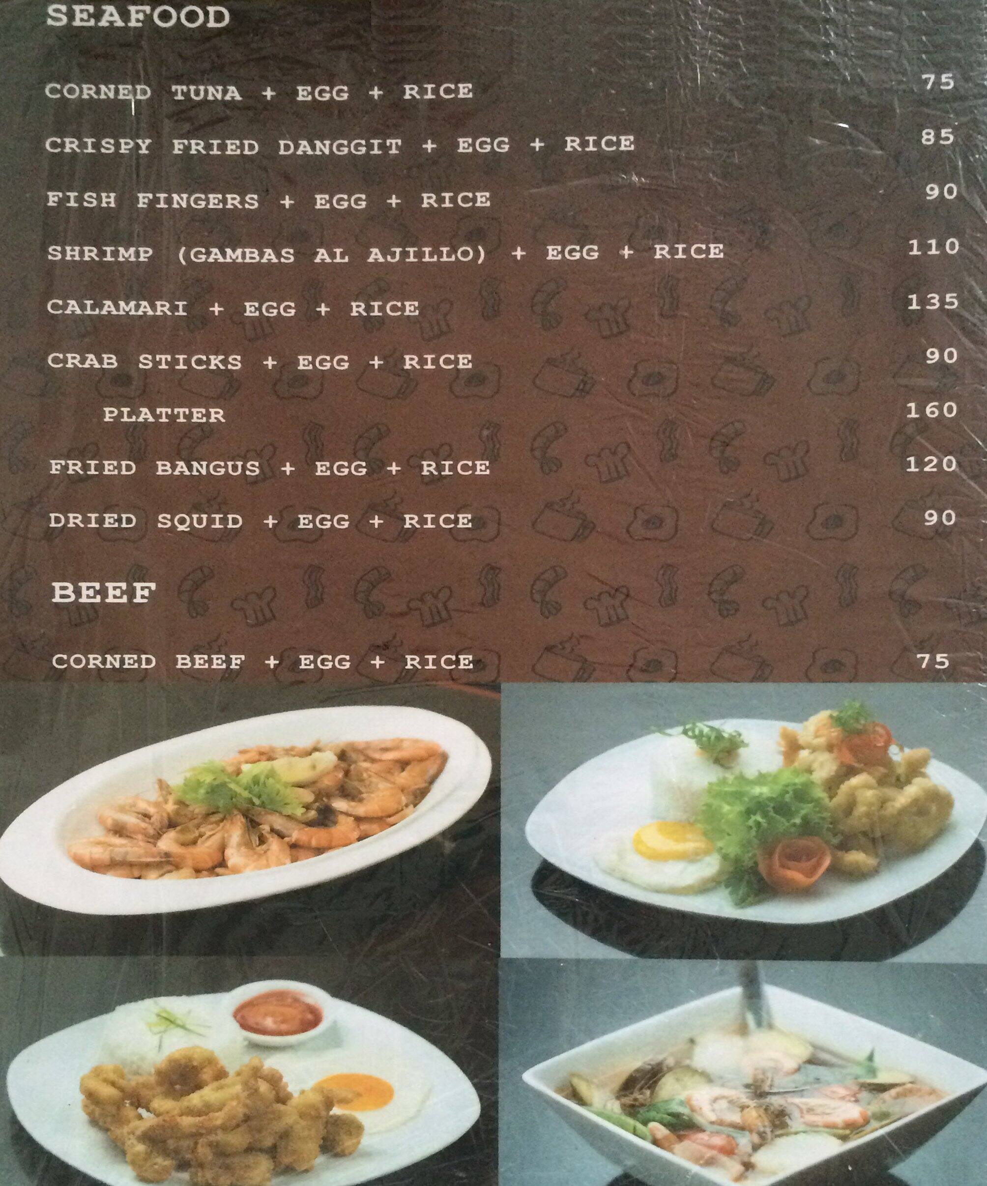 Menu at Shrimp n Silog restaurant, Lapu-Lapu City, Mactan