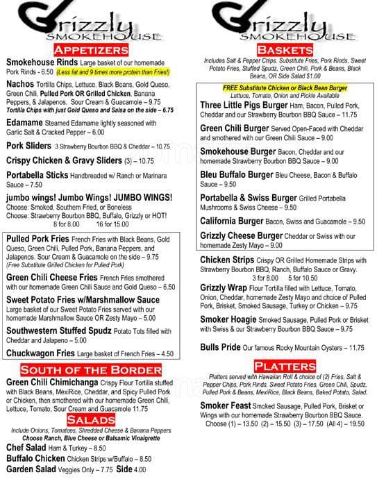 Grizzly Rose Menu, Menu for Grizzly Rose, Globeville, Denver