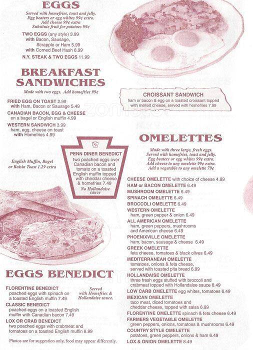 Penn Diner Menu, Menu for Penn Diner, Phoenixville, Chester County