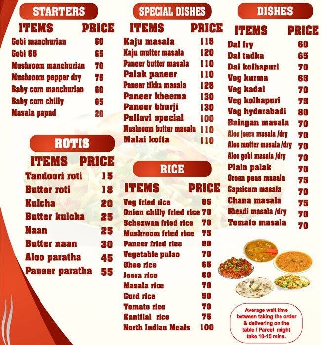 Pallavi North Indian Veg Restaurant Menu Zomato