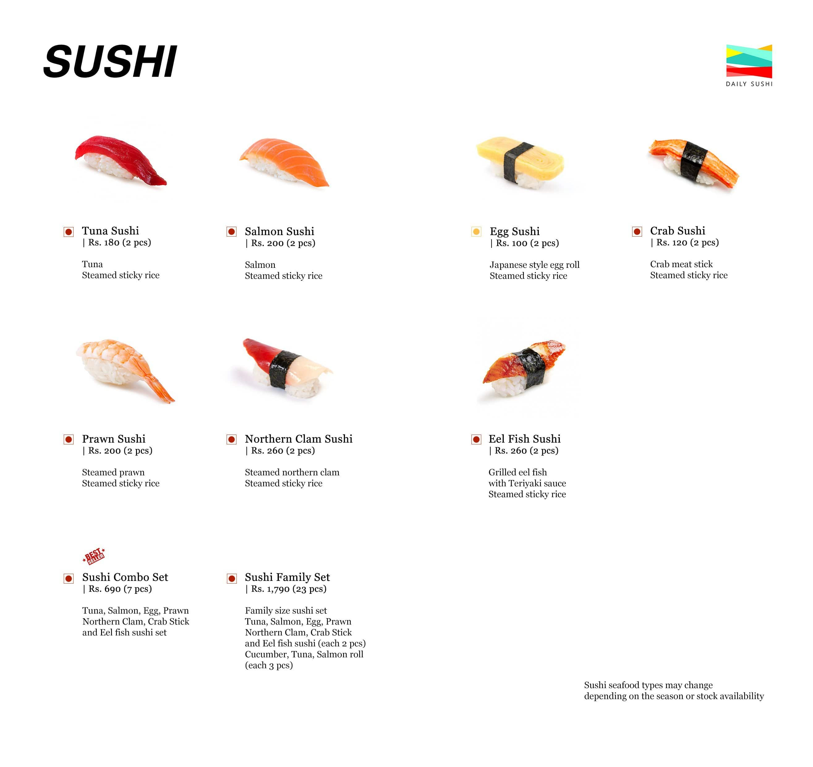 Menu of Daily Sushi, HSR, Bangalore