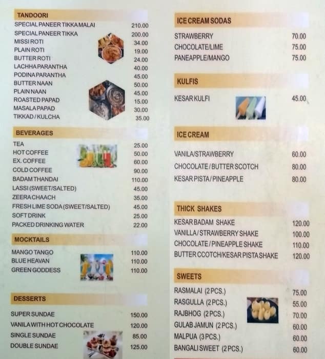 Bombay Misthan Bhandar menu