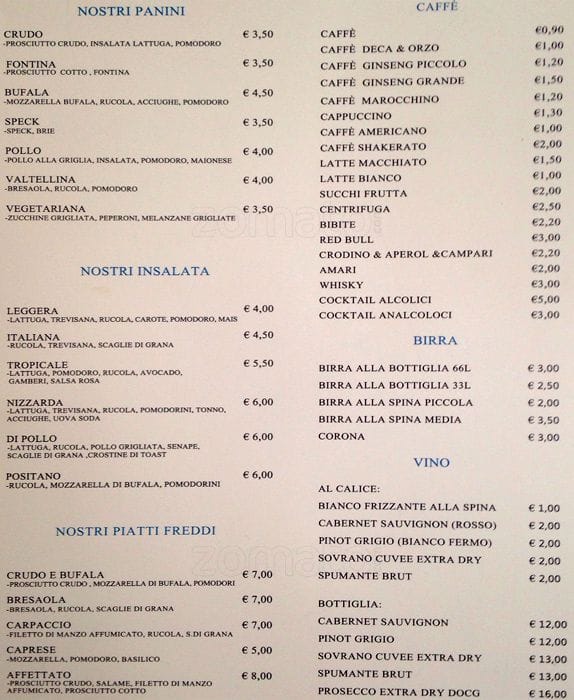 Menu di Sesto Senso Restaurant & Bar 