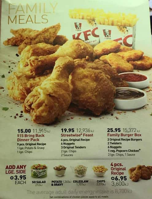 kfc menu and prices