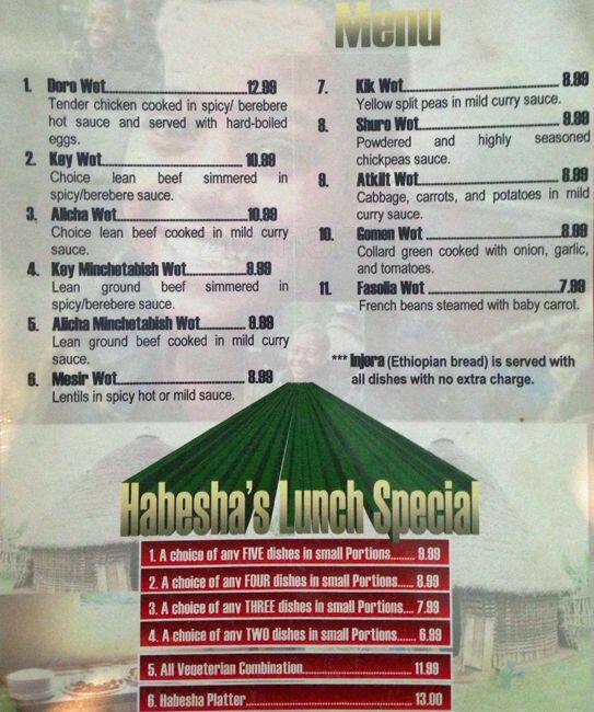 Habesha Menu, Menu for Habesha, Lower Town, Ottawa - Urbanspoon/Zomato