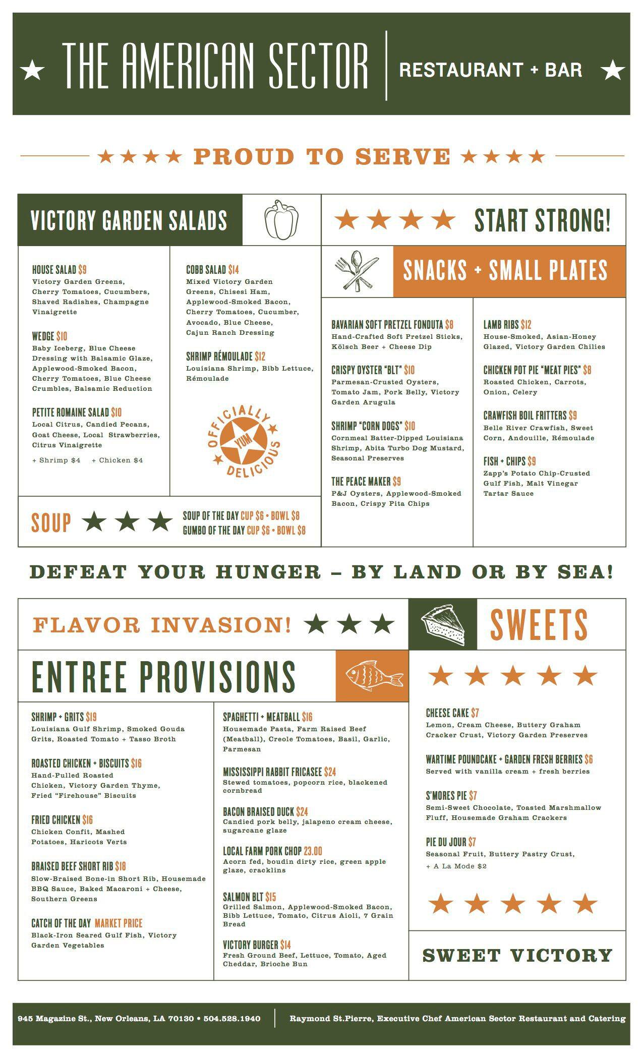 The American Sector Restaurant & Bar Menu Menu at The American Sector pub & bar, New Orleans