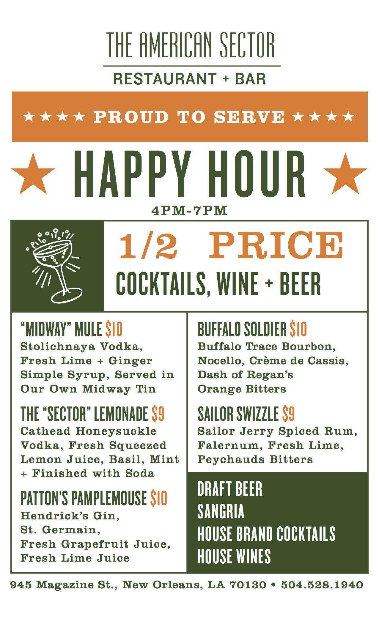 Menu at The American Sector pub & bar, New Orleans