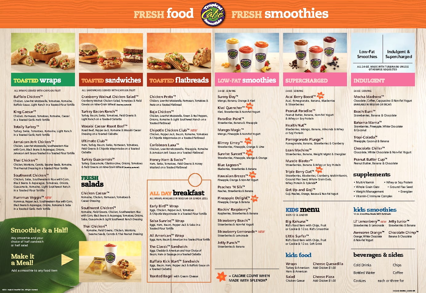 Tropical Smoothie Printable Menu Printable Blank World
