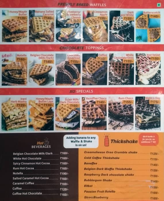 Menu At Xo Belgian Waffle Garuda Mall Bengaluru Magrath Road