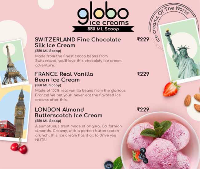 Menu of GLOBO Ice Creams Of The World, BTM, Bangalore