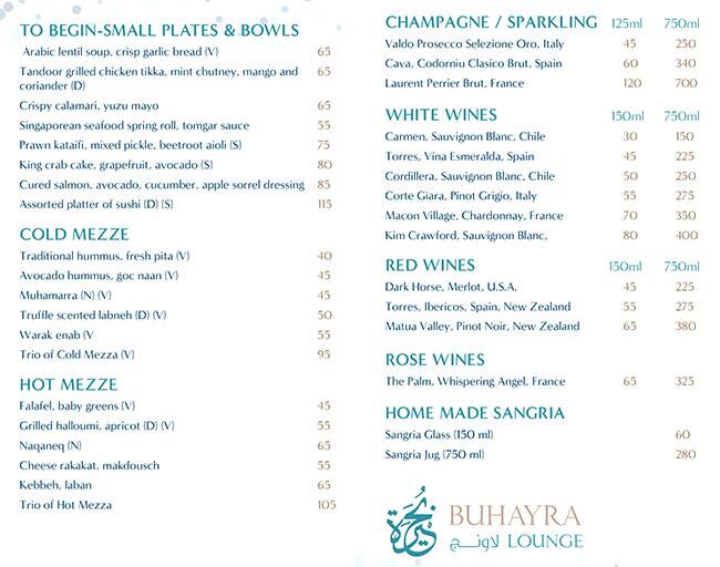 Buhayra Lounge Palace Downtown Menu Zomato