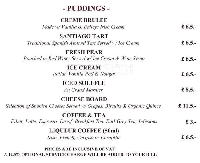 Menu at About Thyme Restaurant, London