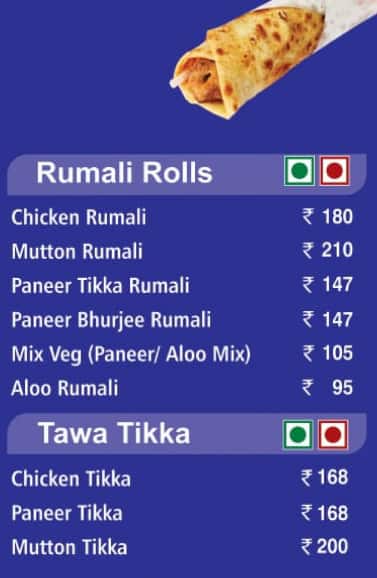 The Kathis menu