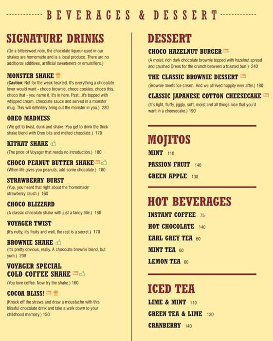 The Voyager Menu, Menu for The Voyager, Kakkanad, Kochi - Zomato