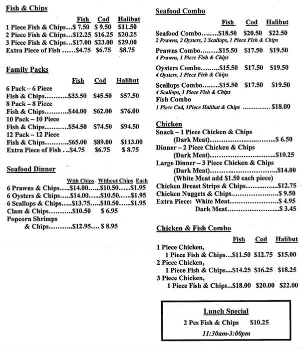 Austin Fish House Menu, Menu for Austin Fish House, Coquitlam