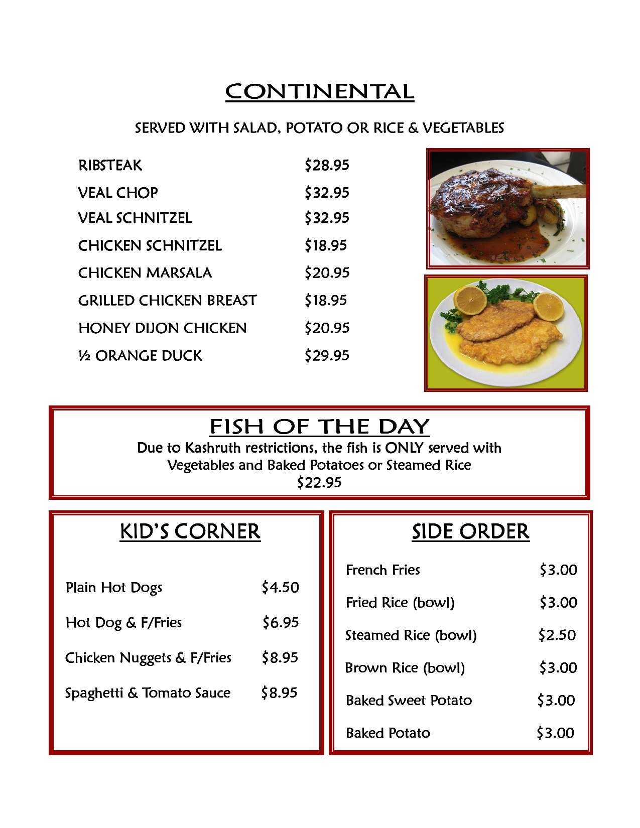 Menu at Kikar TelAviv restaurant, Miami Beach