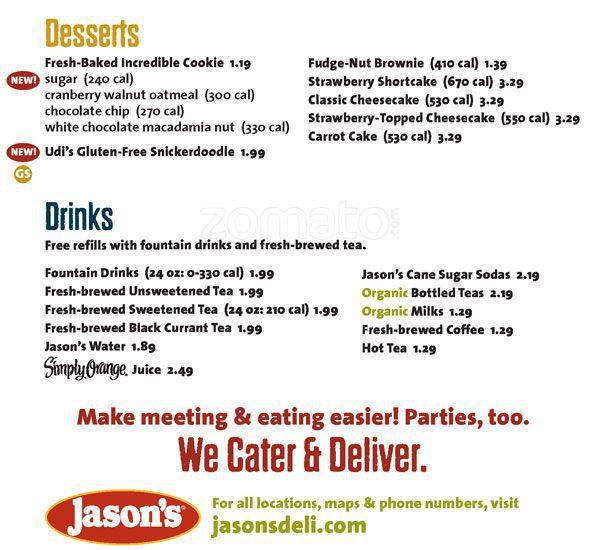 Menu at Jason's Deli restaurant, Lake Mary