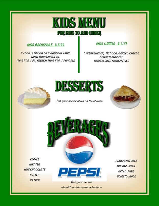 Menu at South Main Diner restaurant, Caseyville