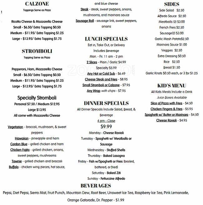 Menu at Original Italian Pizza pizzeria, Sayre, 205 S Keystone Ave