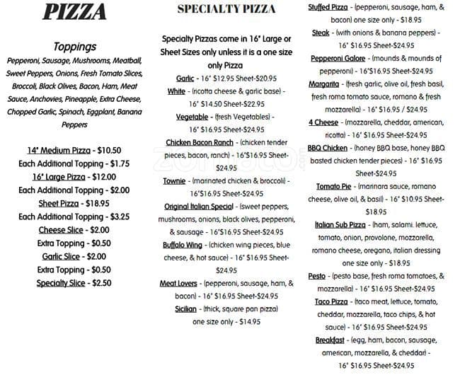 Menu at Original Italian Pizza pizzeria, Sayre, 205 S Keystone Ave