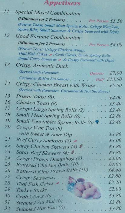 Good Fortune menu