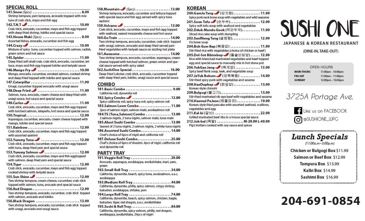 Sushi One Menu, Menu untuk Sushi One, St. James-Assiniboia, Winnipeg ...