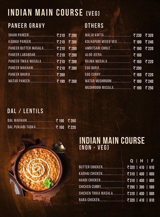 Desi Handi menu
