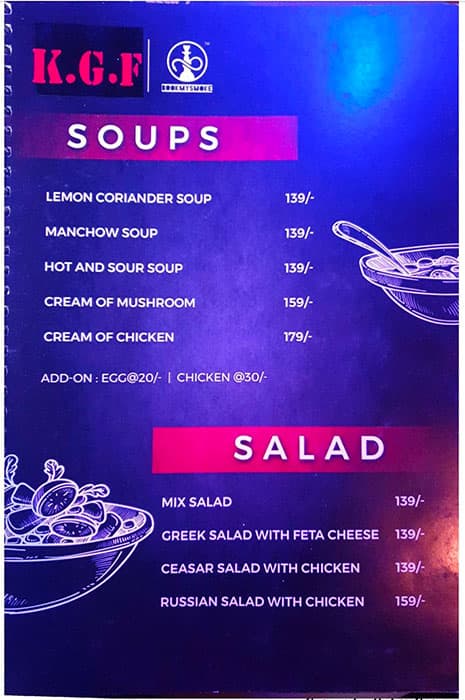 Menu of KGF Music Cafe, New Town, Kolkata