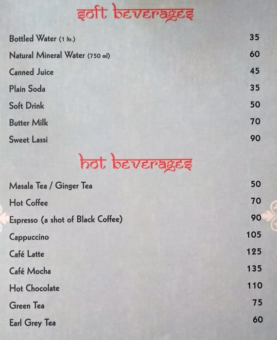 Ratnawali - A Vegetarian Heritage Hotel menu