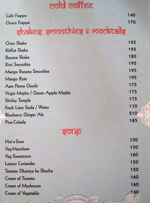 Ratnawali - A Vegetarian Heritage Hotel menu