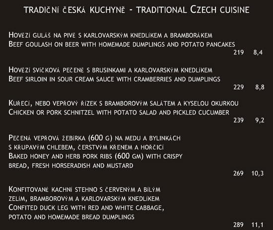 Menu At Charles Bridge Restaurant Prague 4871