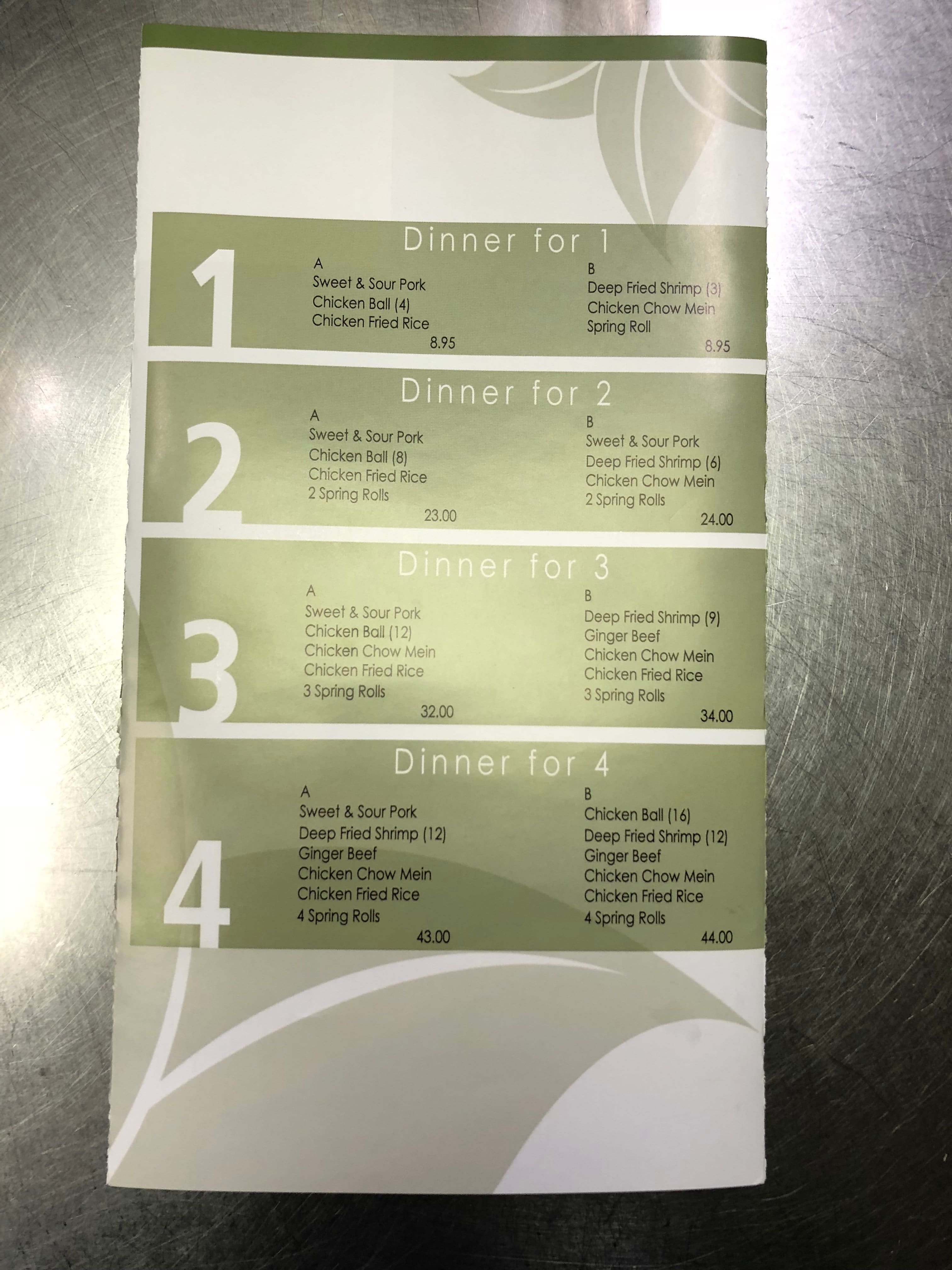 Menu at Summer Roll restaurant, Saskatoon