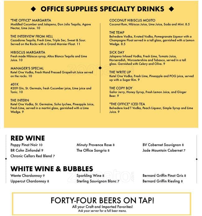 The Office San Carlos Menu